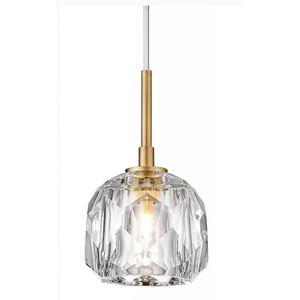 2 Pack AUTELO Gold Crystal Pendant Lights Kitchen Island Mini Fixtures‎ Brushed